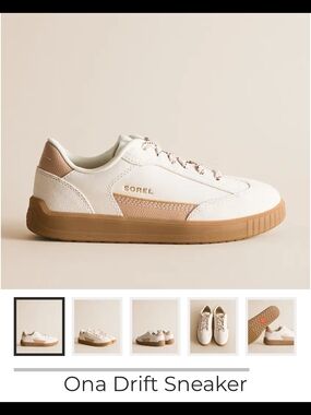 SOREL Ona Drift Sneaker in Cream and Tan